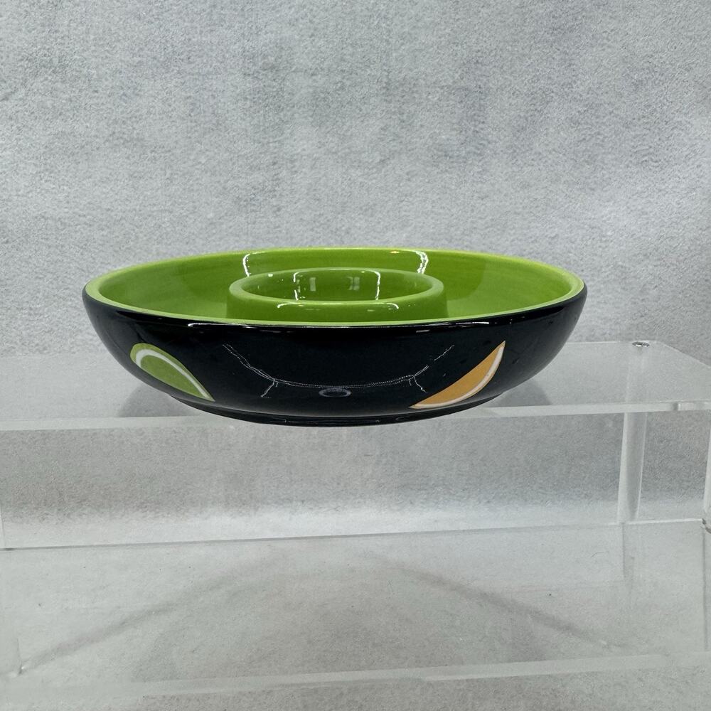 Crate & Barrel Chip & Dip Ceramic Serving Bowl Mexican Salsa Peppers 7” Diameter